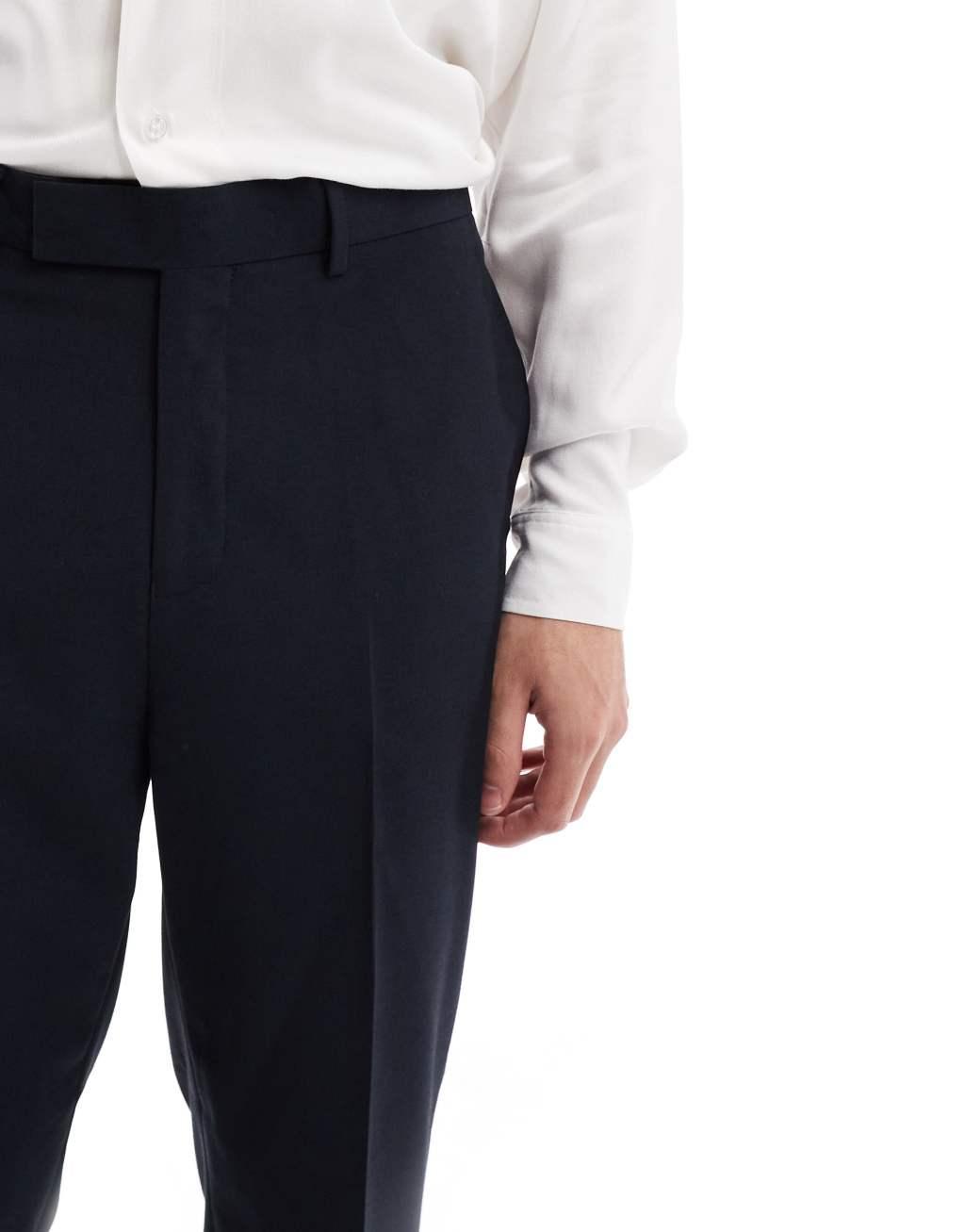 ASOS DESIGN dressy tapered fit pants in navy Product Image