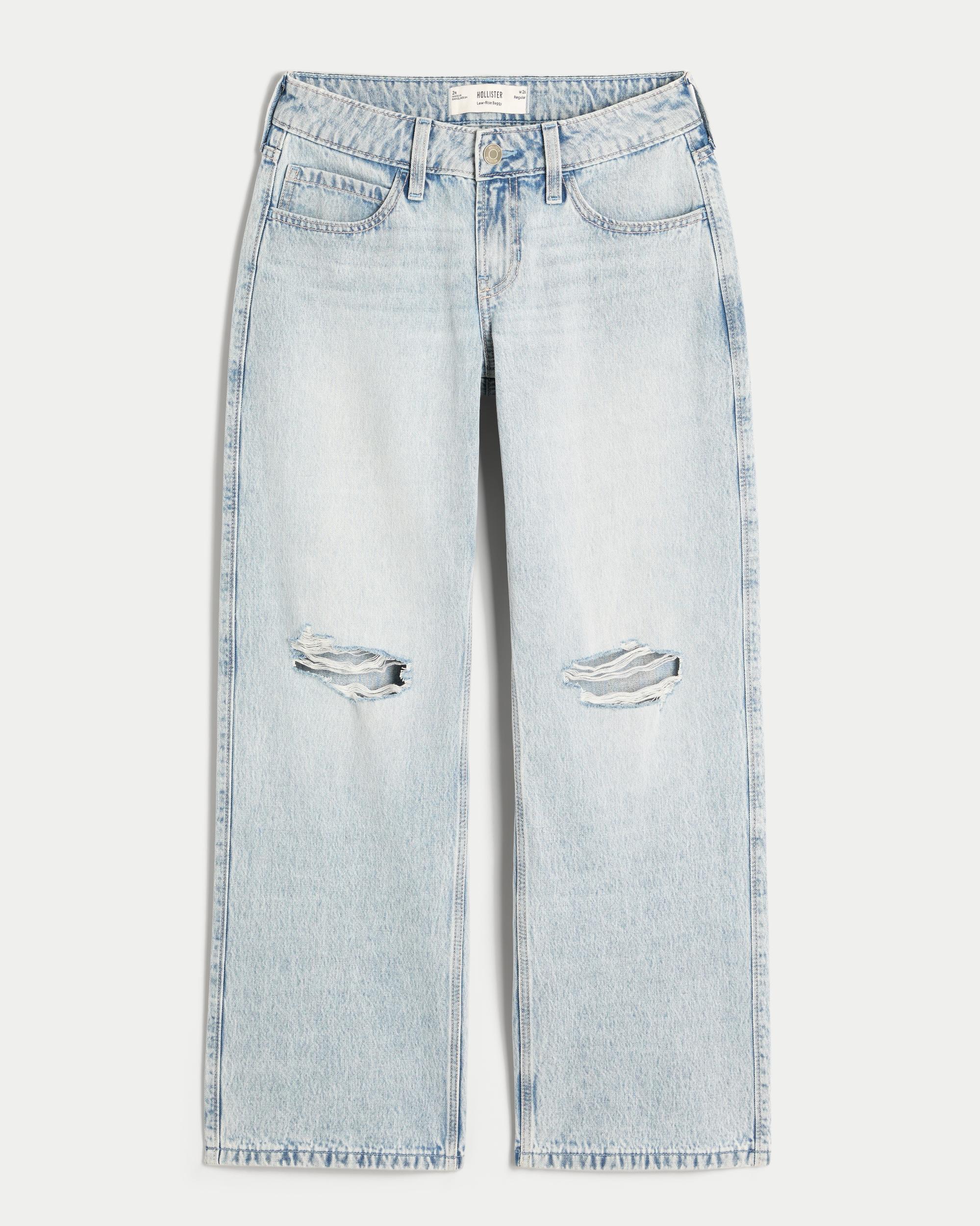 Low-Rise Ripped Light Wash Baggy Jeans Product Image