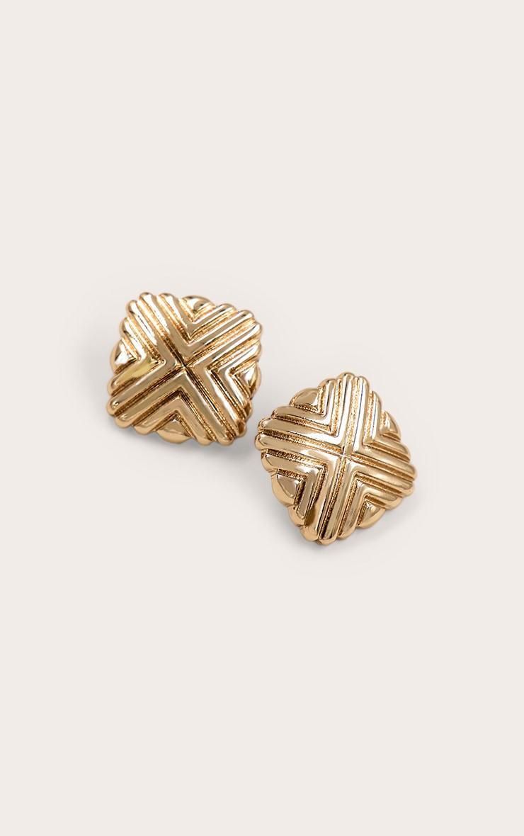 Gold Diamond Ridge Cushion Stud Earrings Product Image