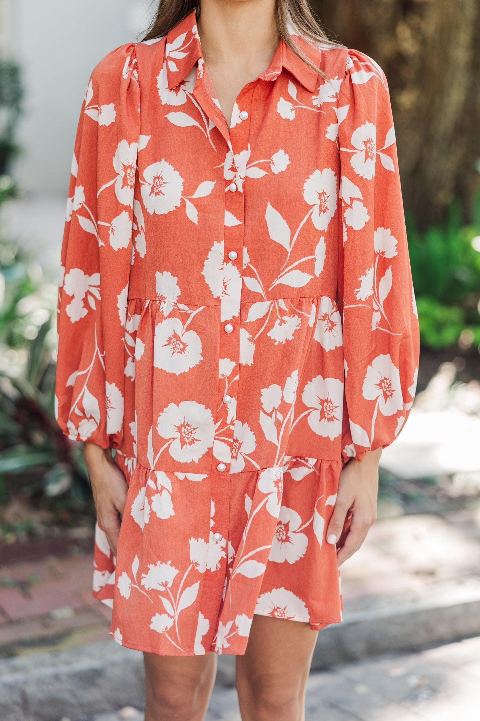 Take Your Love Rust Orange Floral Dress Female Product Image