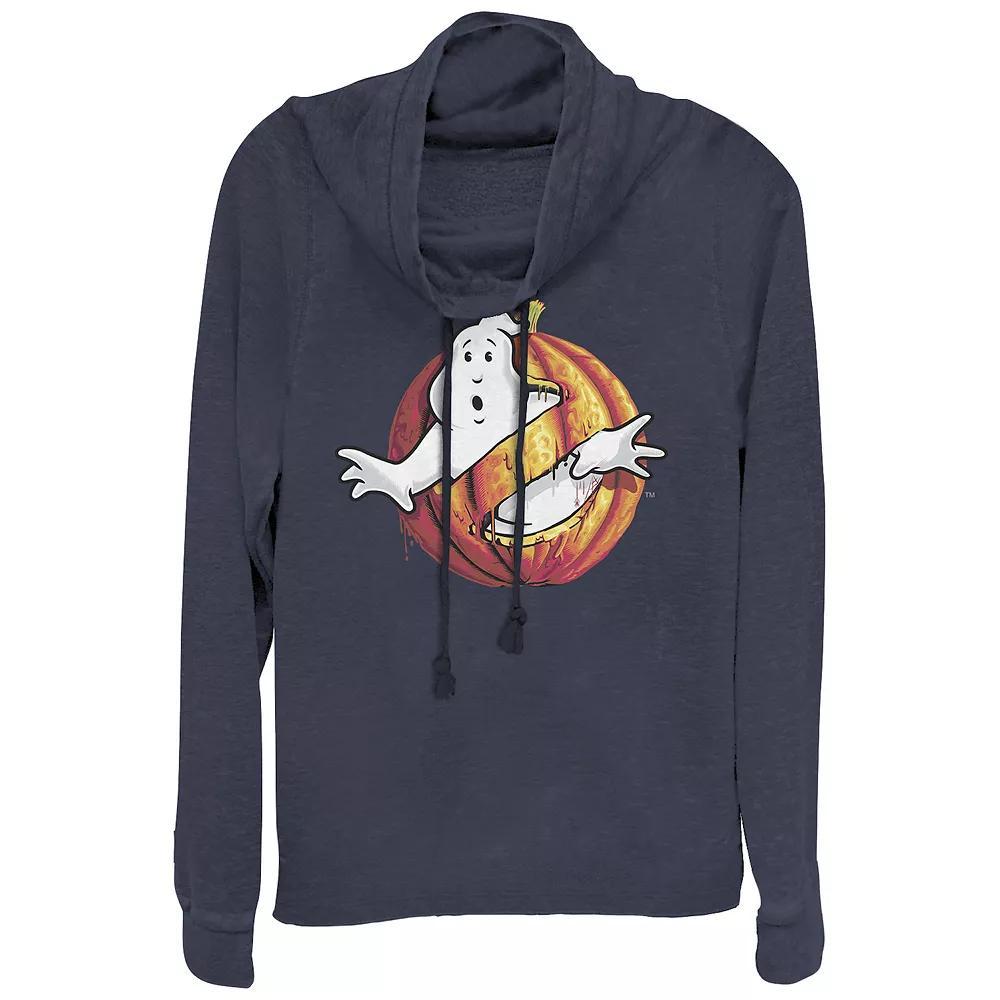 Women's Plus Size Ghostbusters Halloween Logo Cowlneck Graphic Lightweight Long Sleeve, Girl's, Size: 3XL, Blue Product Image