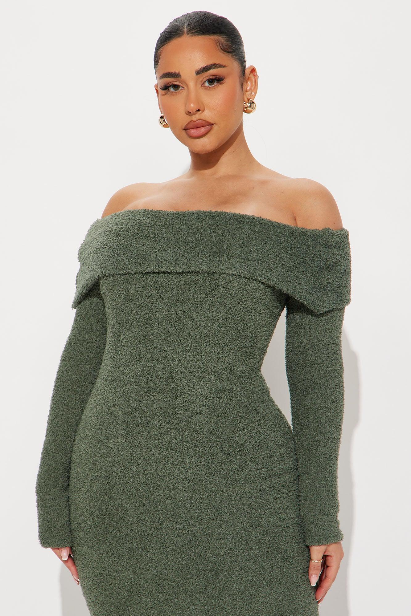Rosana Cozy Off Shoulder Maxi Dress - Green Product Image