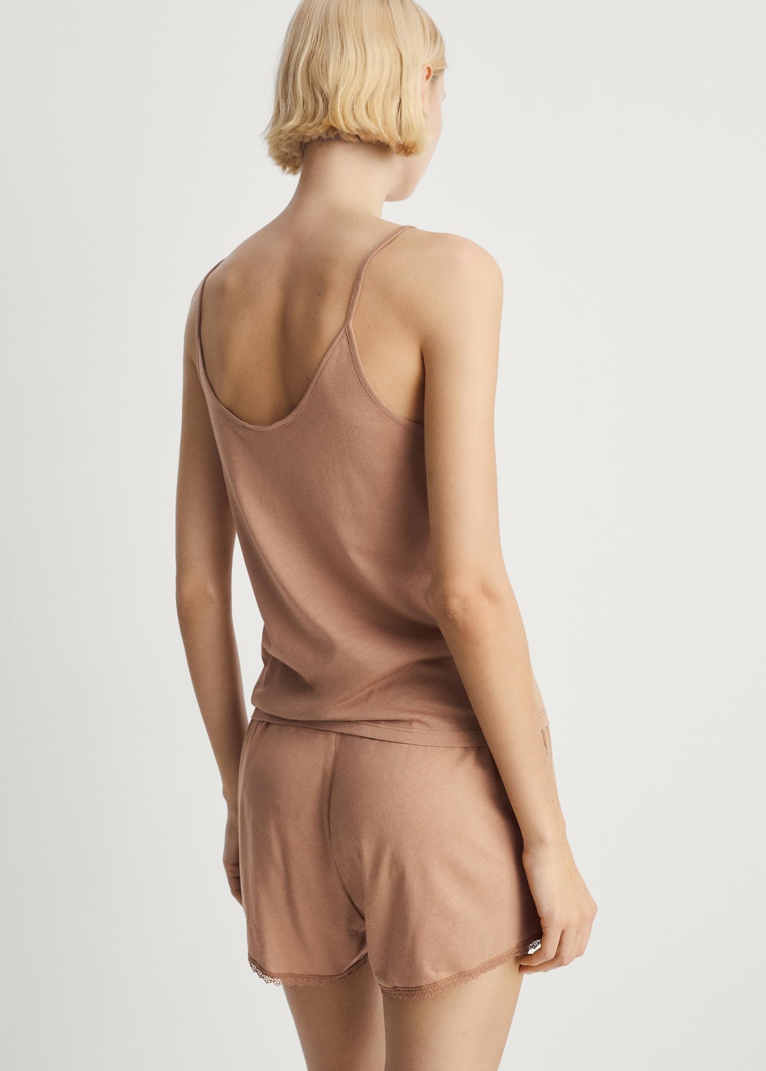 Cotton pajama shorts with lace contrast - Women | MANGO USA Product Image