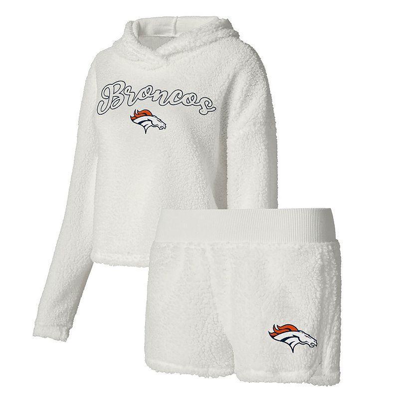 Women's Concepts Sport  White Denver Broncos Fluffy Pullover Sweatshirt & Shorts Sleep Set, Size: 2XL Product Image