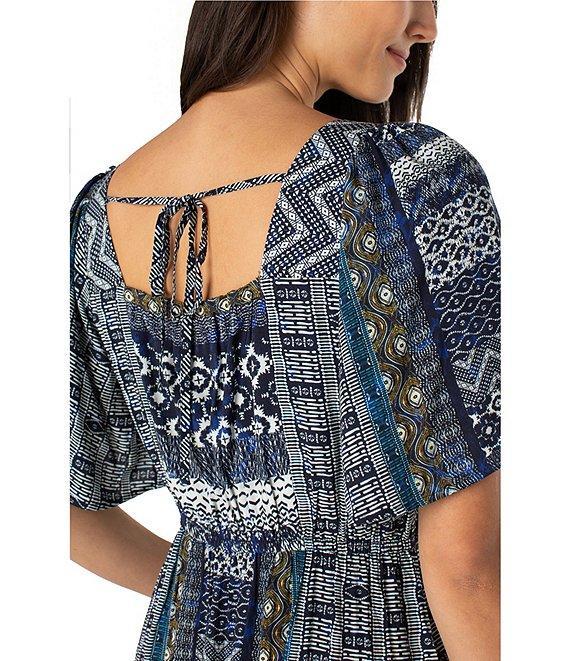 Liverpool Los Angeles Woven Printed Square Neck Short Sleeve Maxi Dress Product Image