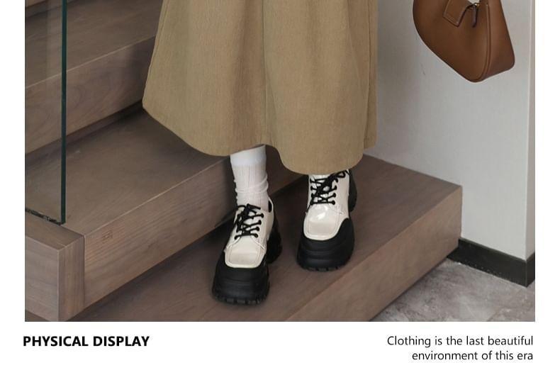 High Waist Plain Corduroy Midi A-Line Skirt Product Image