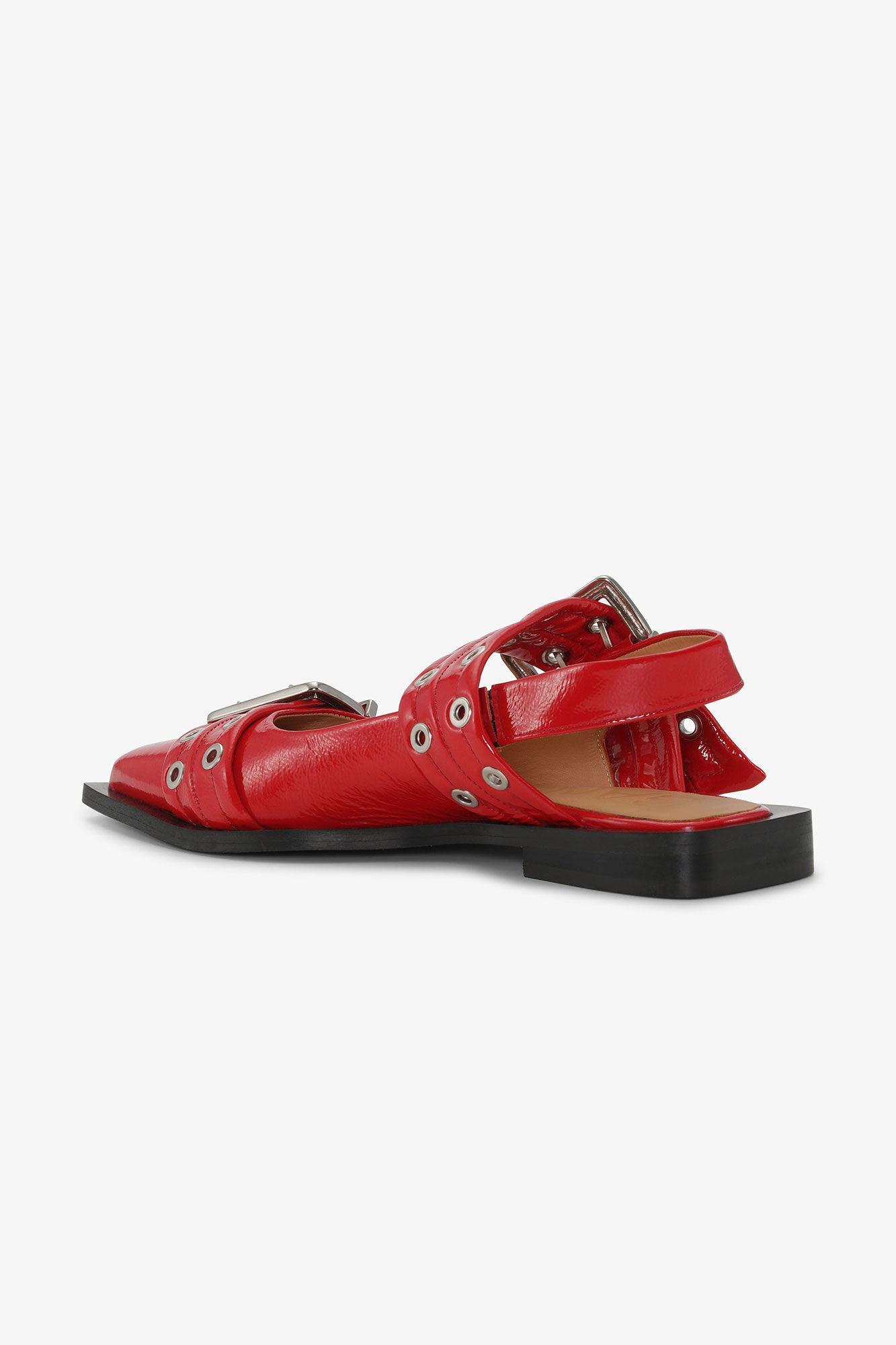Red Feminine Buckle Ballerinas Product Image
