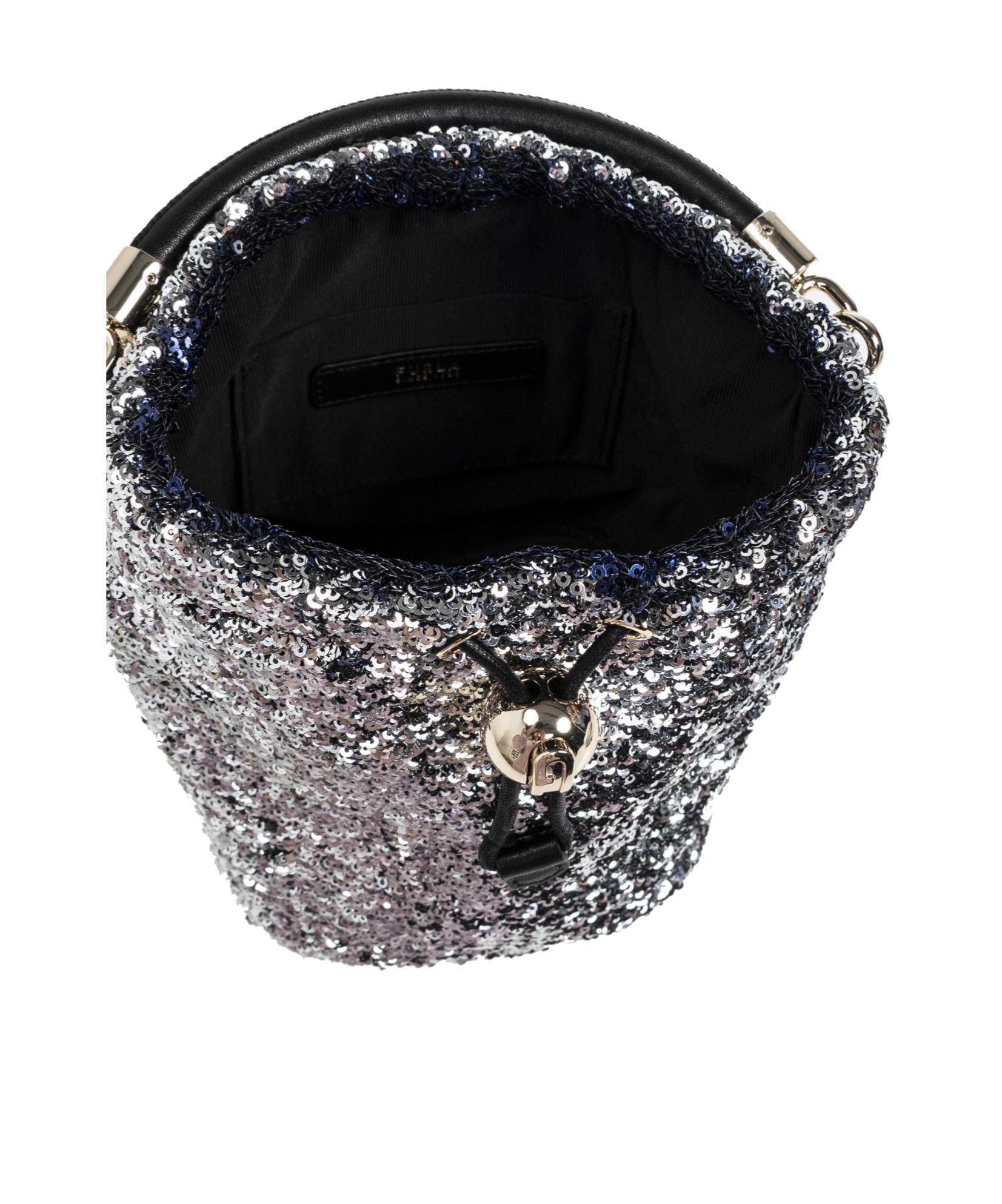 FURLA Sequined Shoulder Bag In Silver Product Image