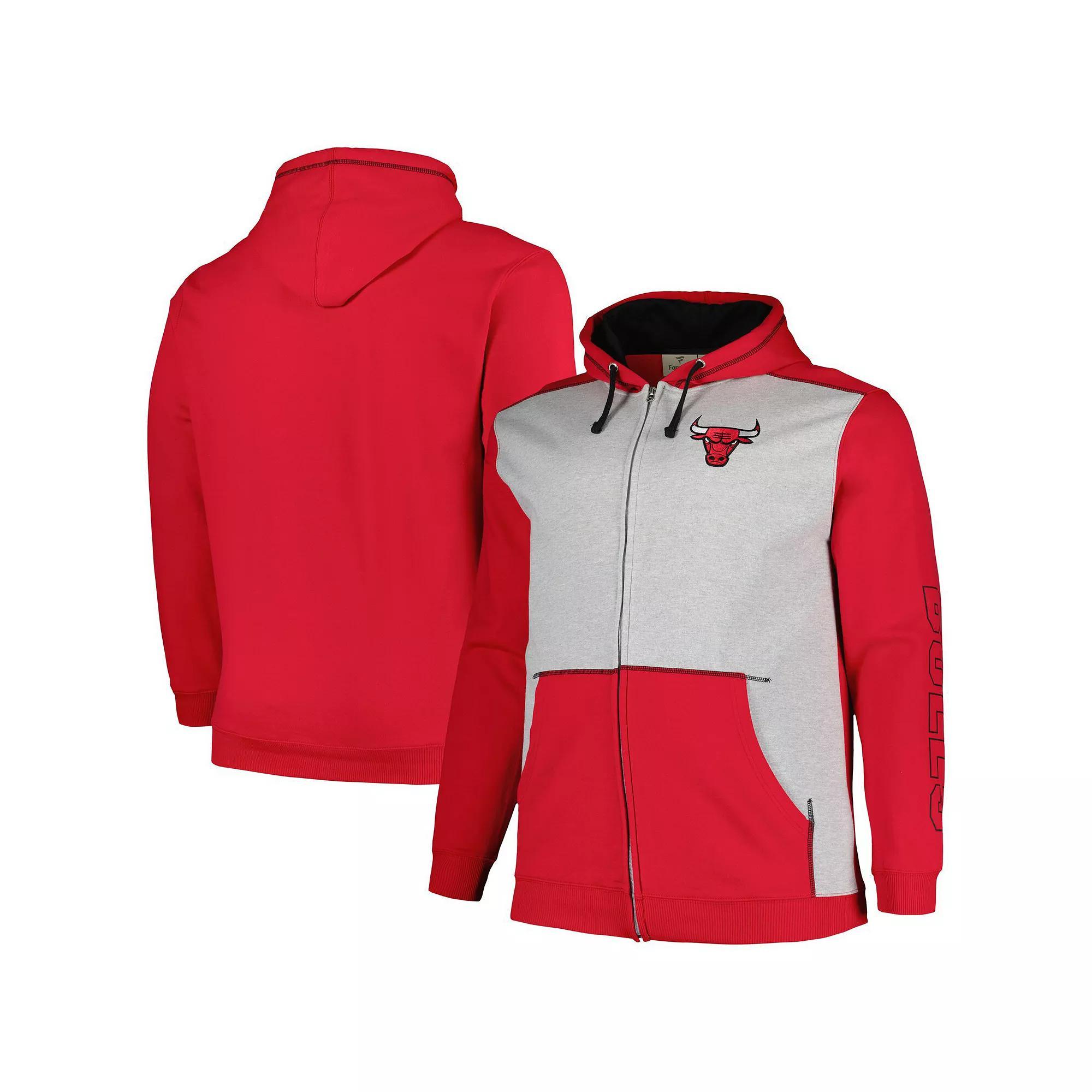 Men's Fanatics Branded Red/Heather Gray Chicago Bulls Big & Tall Contrast Pieced Stitched Full-Zip Hoodie, Size: 3XB Product Image