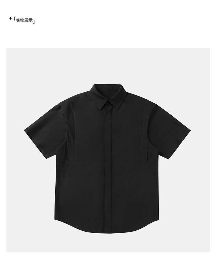 Short Sleeve Collared Plain Panel Shirt Product Image