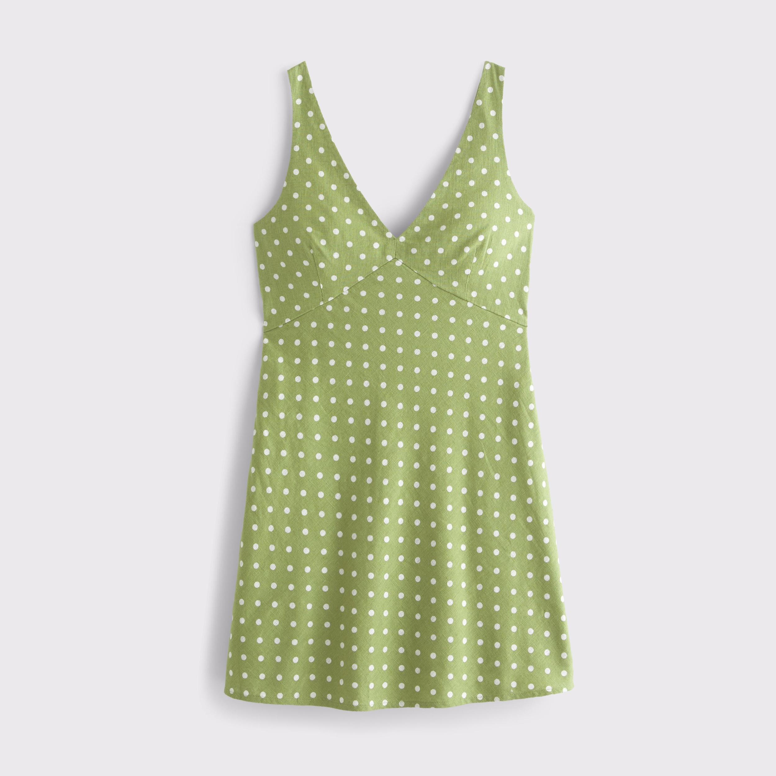 V-Neck Linen-Blend Mini Dress Product Image
