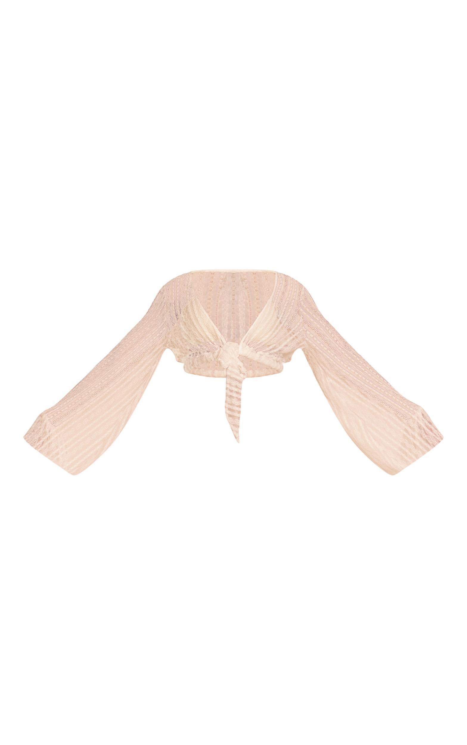 White Textured Front Tie Beach Top Product Image