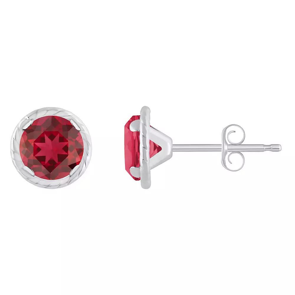 Celebration Gems 10k White Gold 5 mm Round Lab-Created Gemstone Martini Rope Stud Earrings, Women's, Created Red Product Image