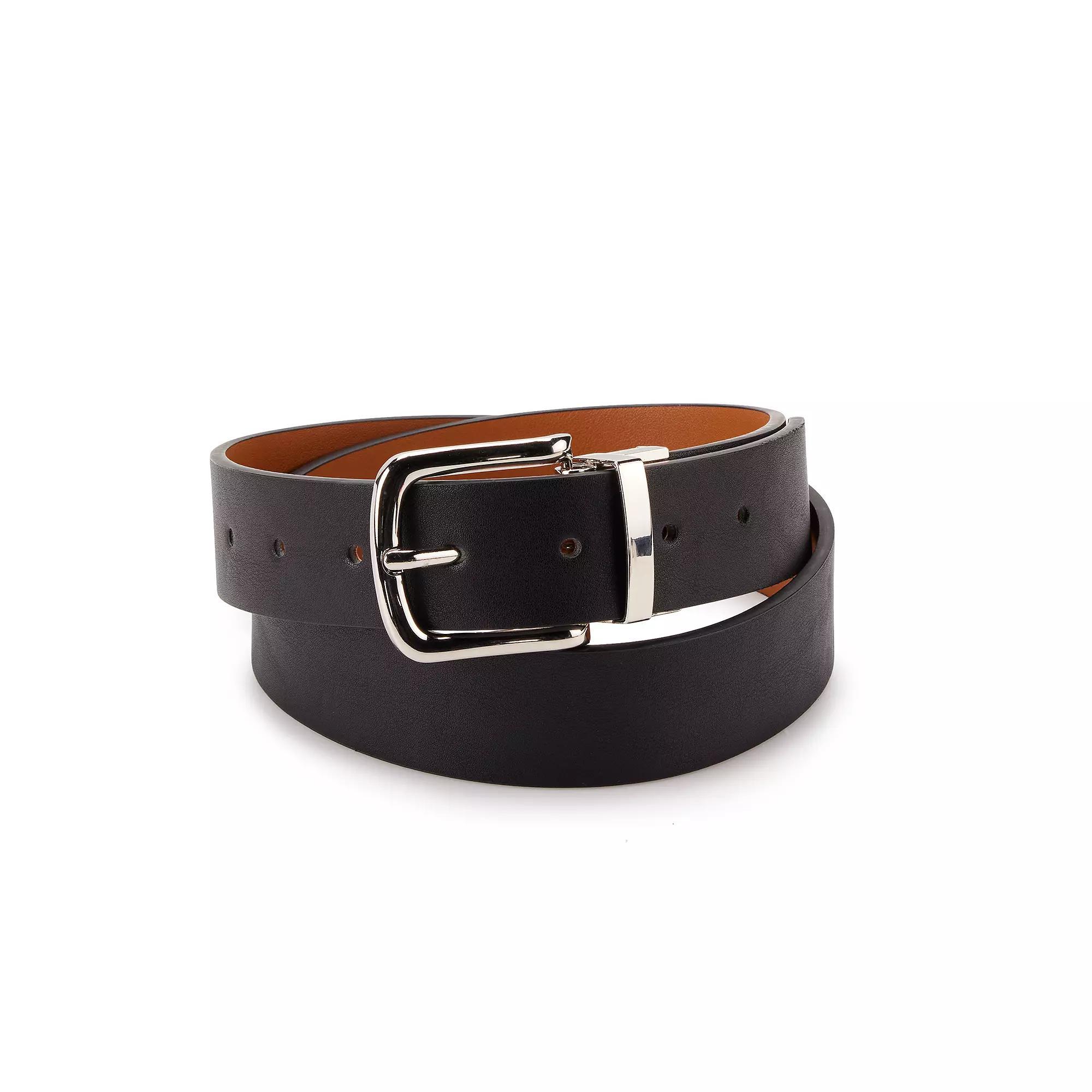 Women's Nine West Cognac/Black Reversible Square Buckle Belt, Size: XL, Black Red Product Image
