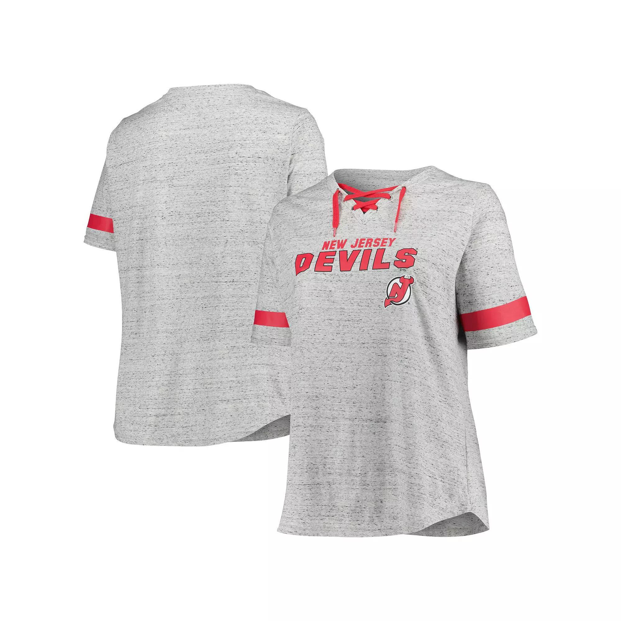 Women's Fanatics Branded Heather Gray New Jersey Devils Plus Size Lace-Up  T-Shirt, Size: 2XL, Nhl Grey Product Image