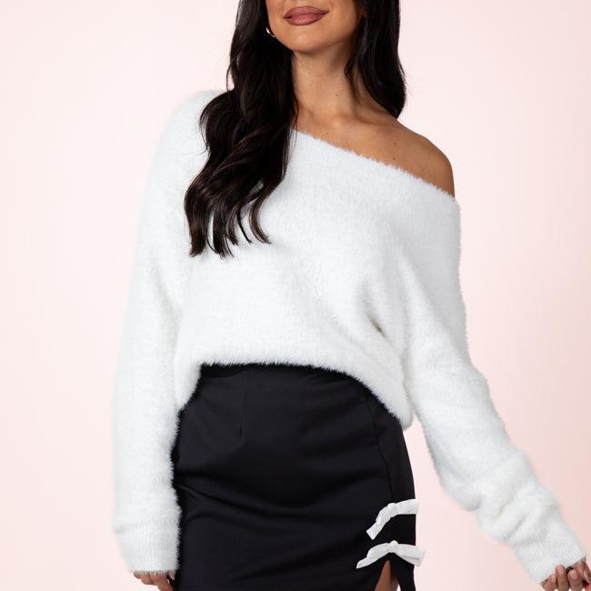 Sweet Memories Ivory Boatneck Fuzzy Sweater FINAL SALE Product Image