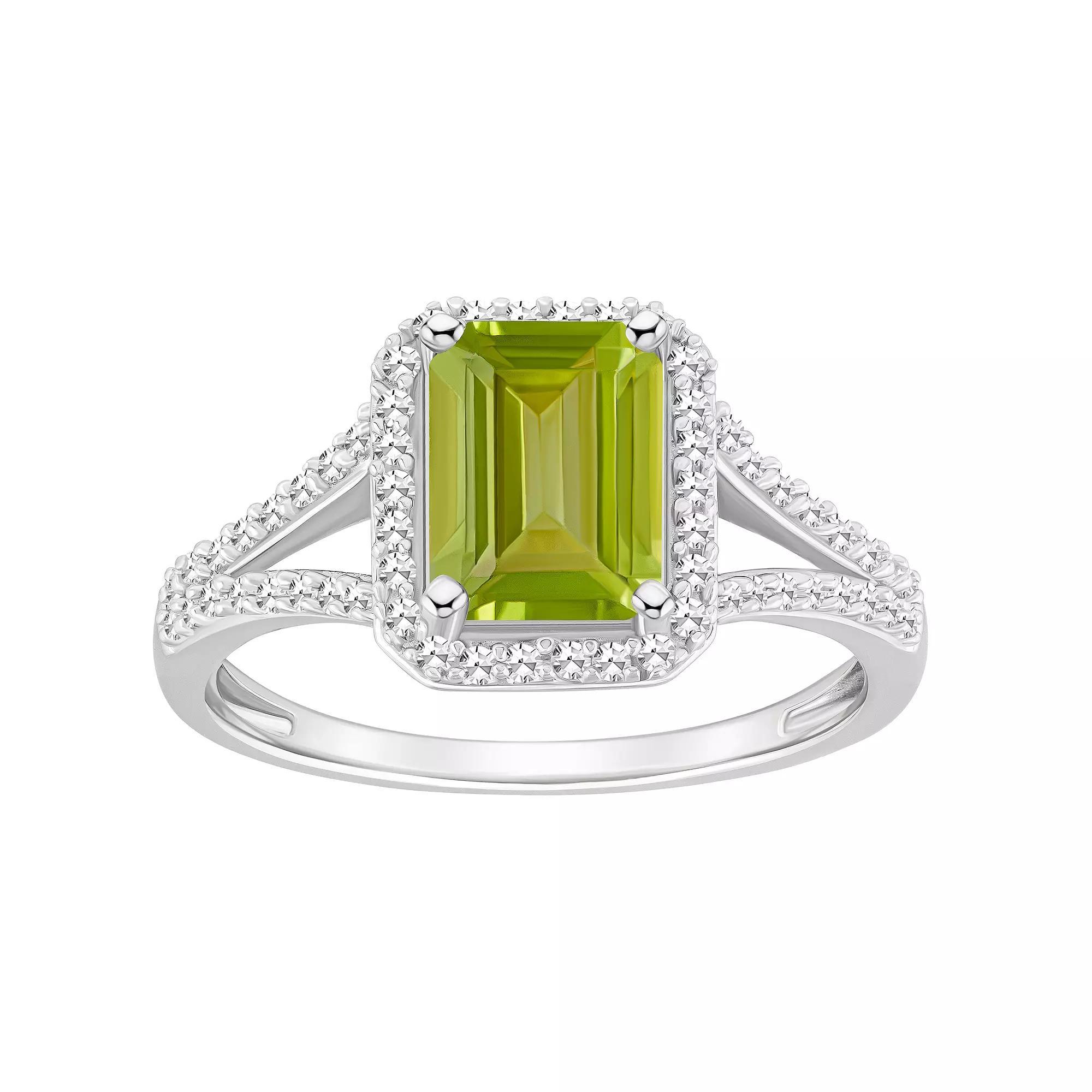 Celebration Gems Sterling Silver Gemstone & 1/4 Carat T.W. Diamond Halo Ring, Womens Peridot Product Image