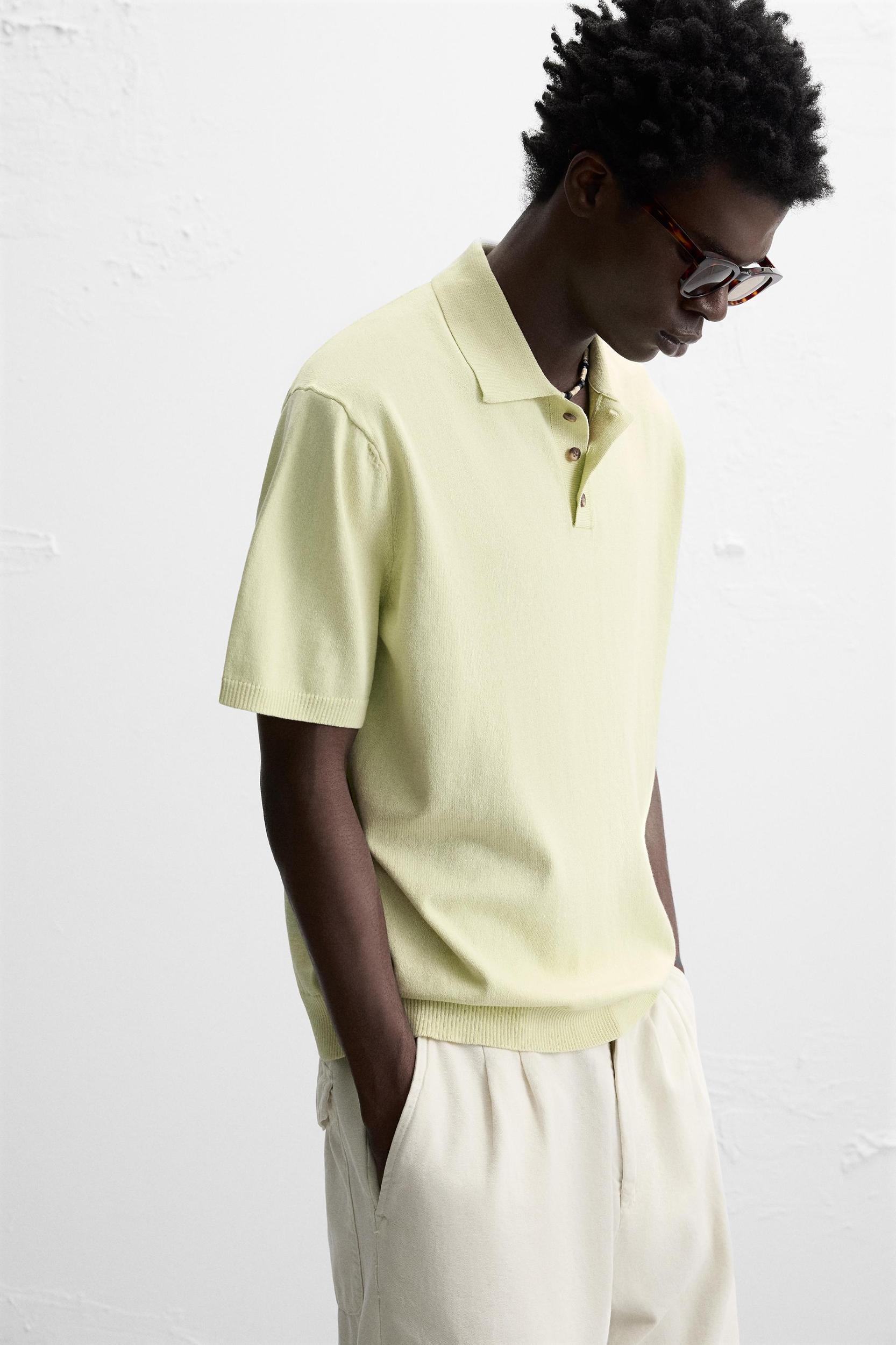 WASHED COTTON KNIT POLO SHIRT Product Image