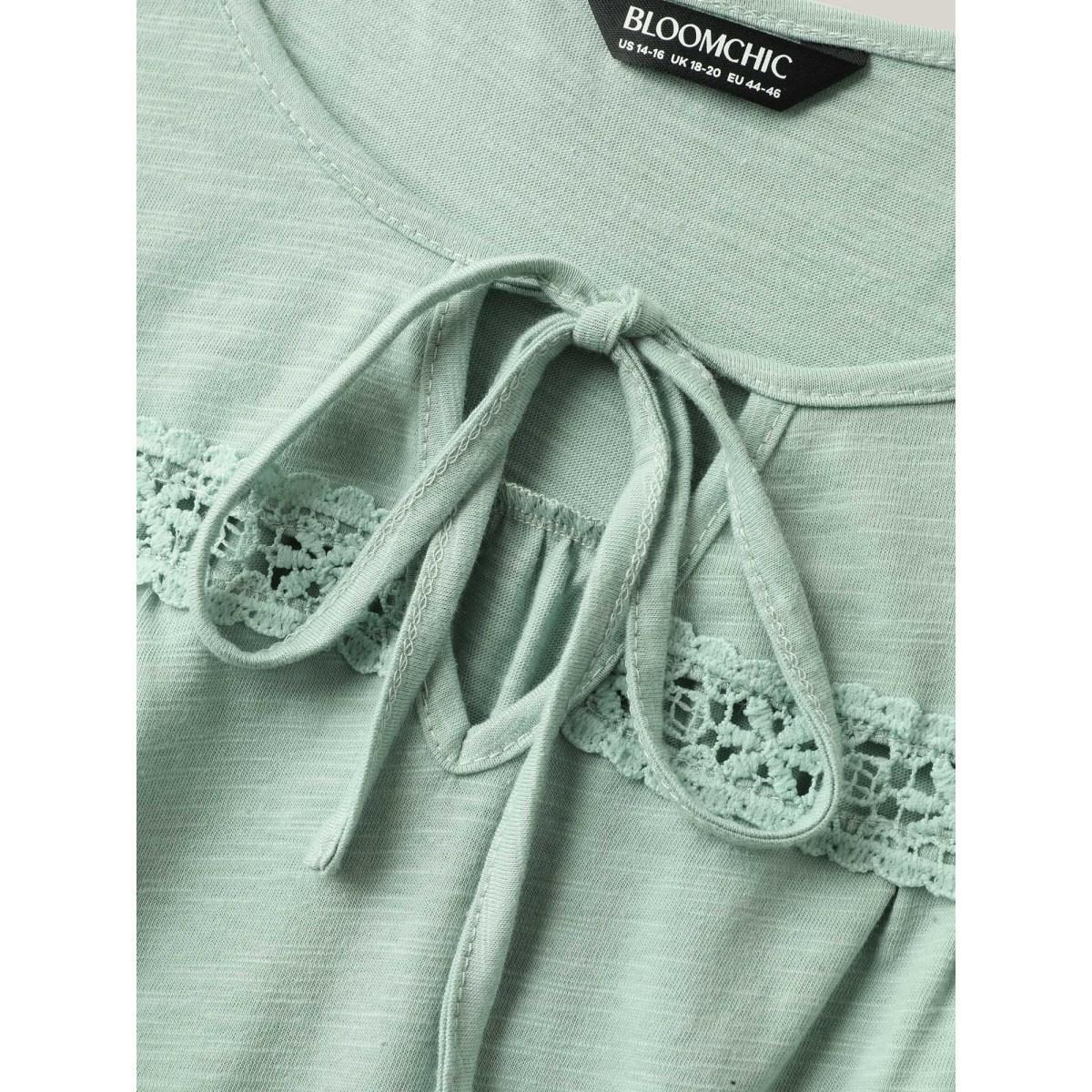 Plus Size Bamboo Cotton Stretchy Pleated Tank Top Women Greenbean Woven ribbon&lace trim Flat collar with V-notch Everyday-Elegant Tank Tops Camis BloomChic 28/5X Product Image