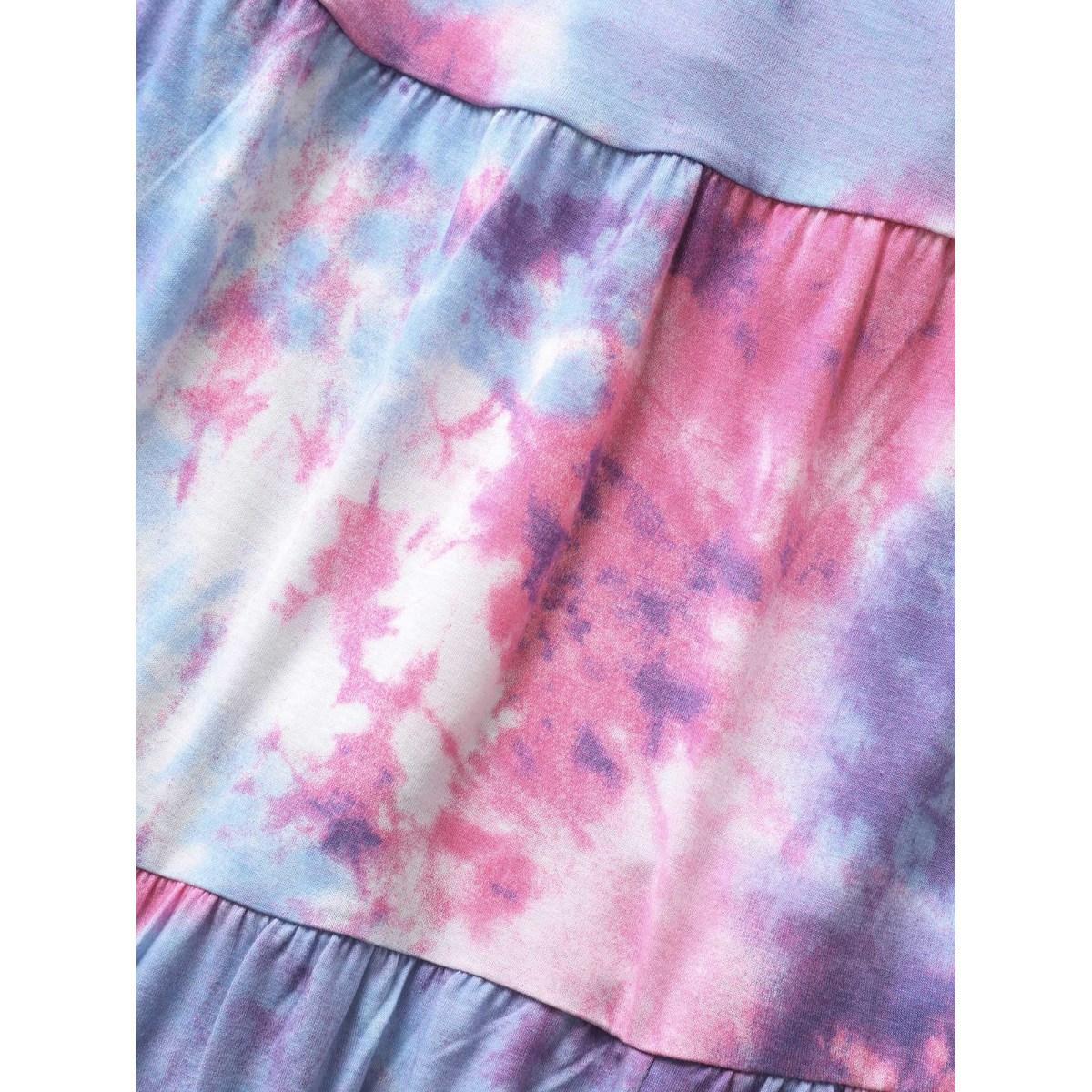 Plus Size Tie Dye Raglan Sleeve Patchwork Gathered Dress Multicolor Women Casual Gathered V-neck Cap Sleeve Curvy Midi Dress BloomChic 22-24/3X Product Image