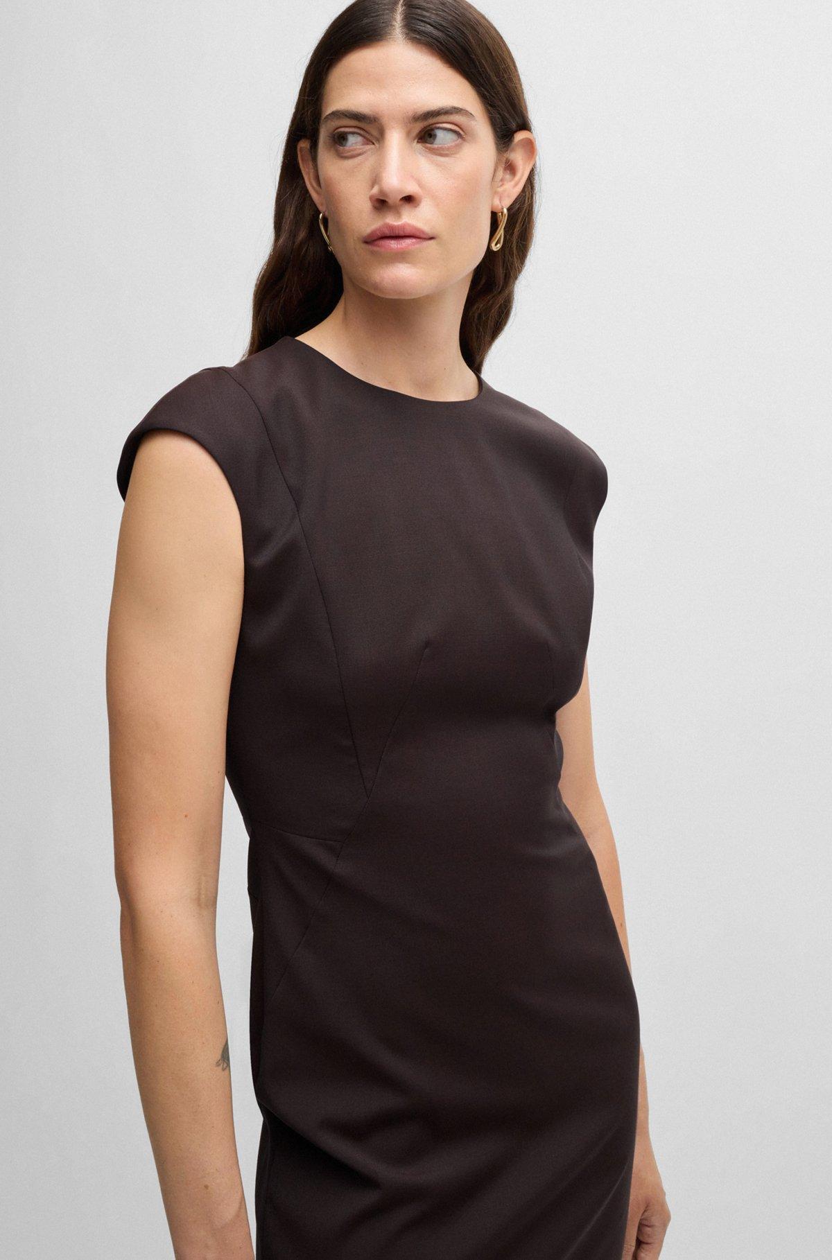 Slim-fit dress in virgin wool with cap sleeves Product Image