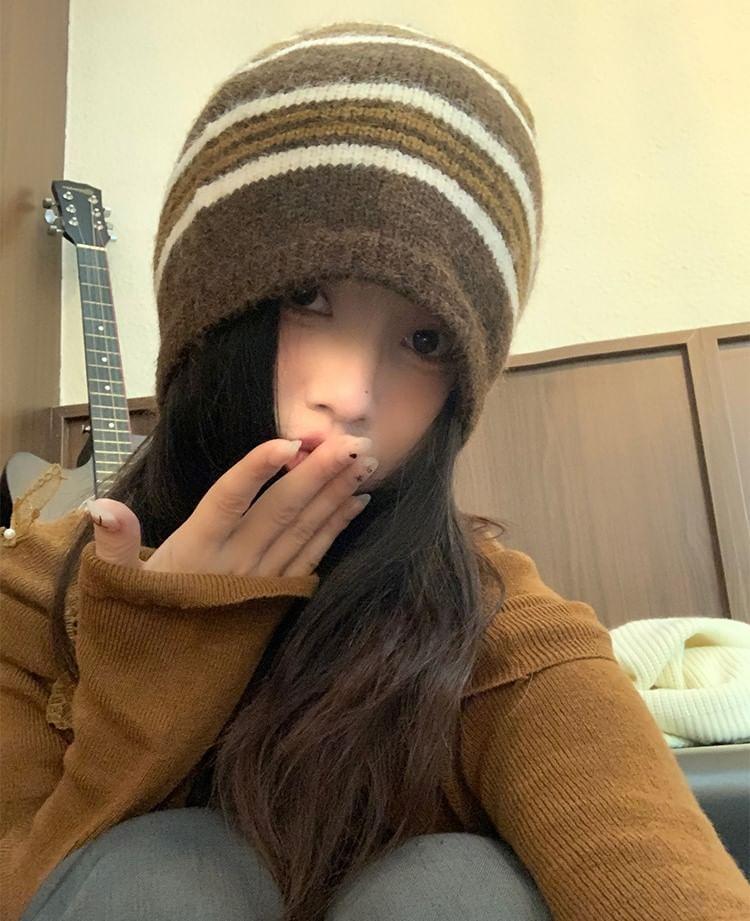 Striped Knit Slouchy Beanie Product Image