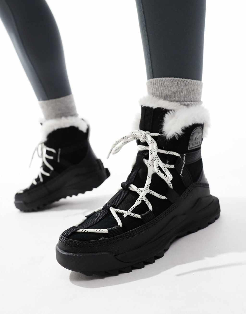Sorel ONA RMX Glacy Plus WP waterproof fleece lined suede snow boots in black and sea salt Product Image