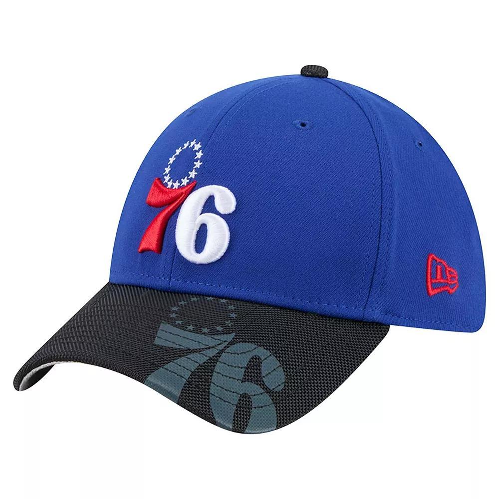 Men's New Era Royal/Black Philadelphia 76ers Sport Night Visor Hit 39THIRTY Flex Hat, Size: Medium/Large, 76r Blue Product Image