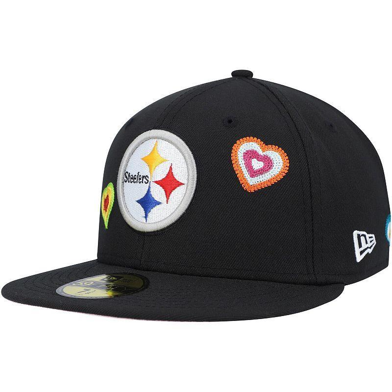 Men's New Era Black Pittsburgh Steelers Chain Stitch Heart 59FIFTY Fitted Hat, Size: 7 Product Image