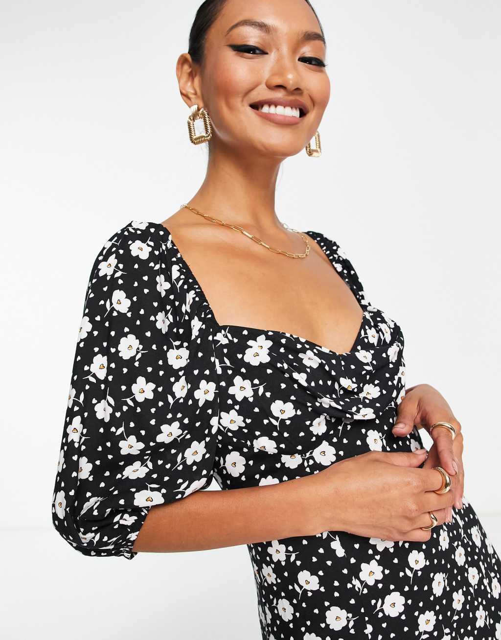 ASOS DESIGN puff sleeve ruched bust midi split dress Product Image