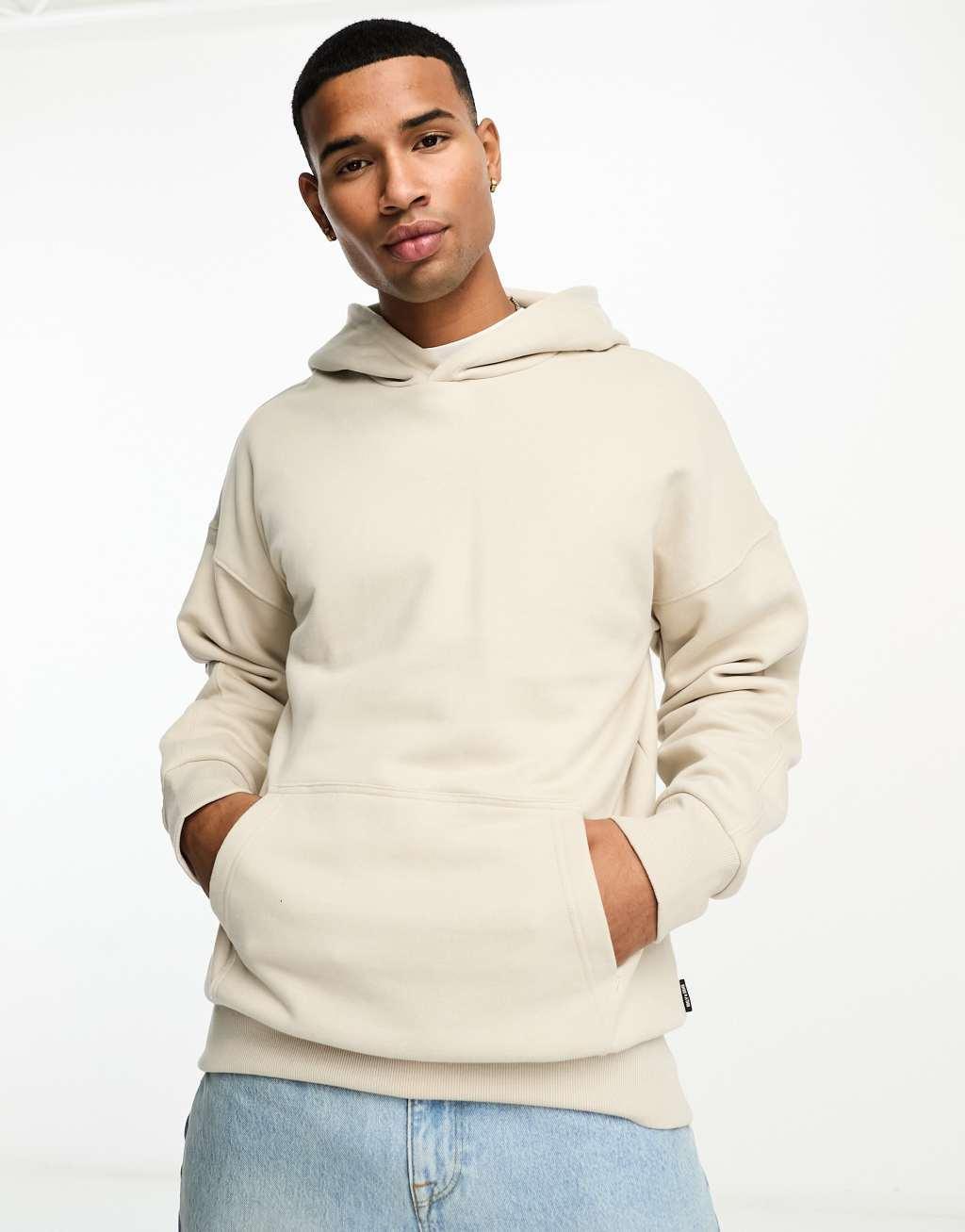 Only & Sons heavyweight jersey hoodie in beige Product Image