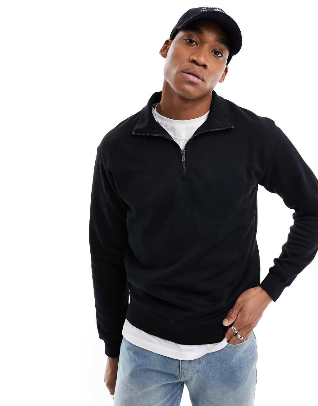 Jack & Jones relaxed fit quarter zip sweatshirt Product Image