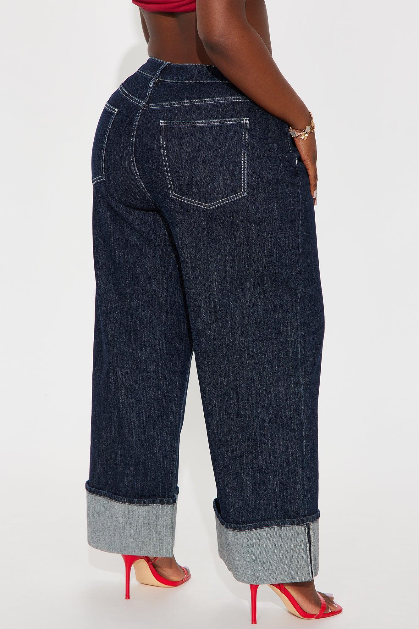Central Park Cuffed Wide Leg Jeans - Dark Wash Product Image