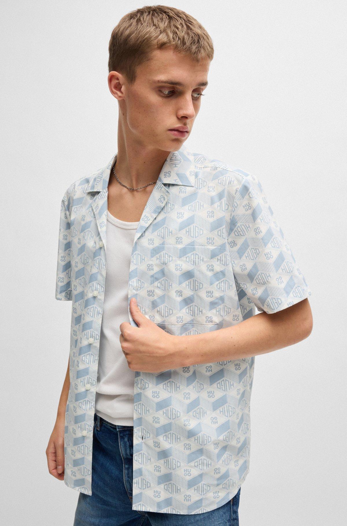 Relaxed-fit shirt in cotton with geometric-logo print Product Image