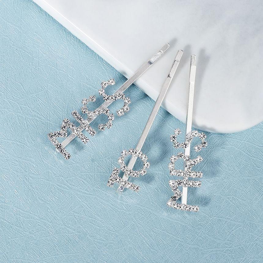 Set Of 3: Rhinestone Lettering Hair Pin Product Image
