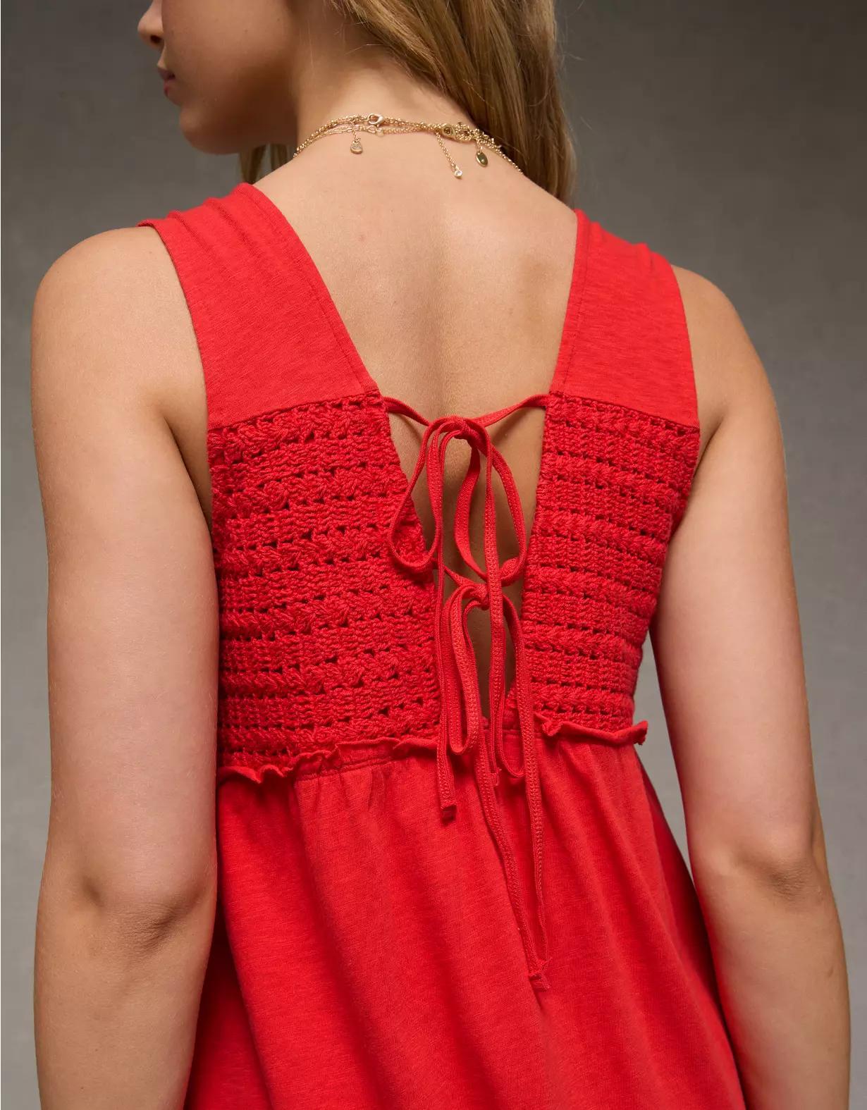 AE Sunchaser Knit V-Neck Crochet Mini Dress Product Image