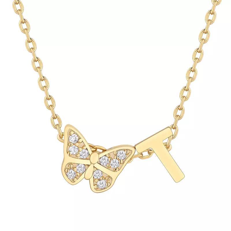 Taylor Grace 14k Gold Plated Cubic Zirconia Butterfly Initial Necklace, Womens Product Image