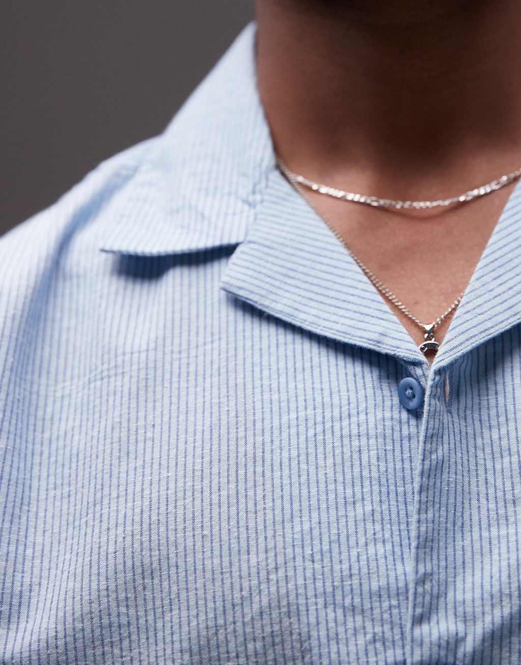 Topman short sleeve boxy striped shirt in blue Product Image
