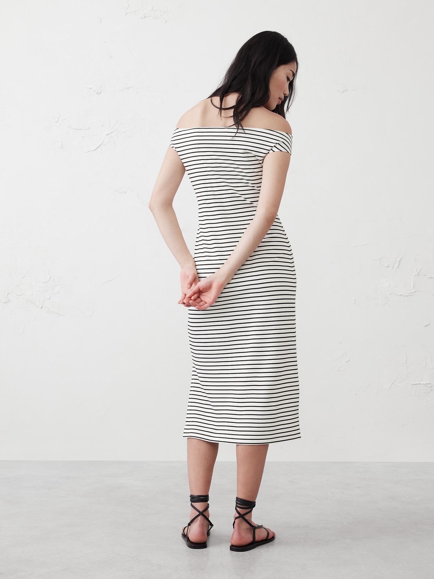 Off-Shoulder Knit Midi Dress Product Image