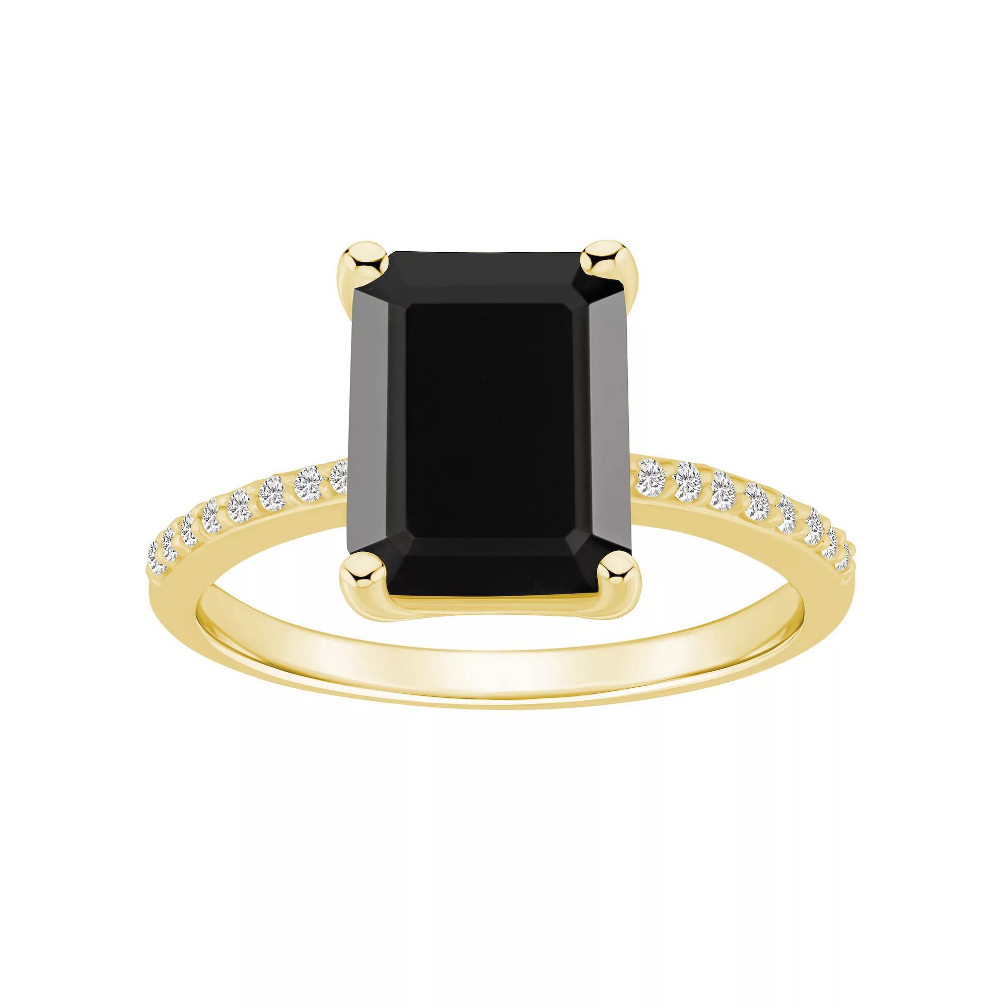 Alyson Layne 14k White Gold Emerald Cut Gemstone 1/10 Carat T.W. Diamond Ring, Women's, Size: 7, Black Product Image