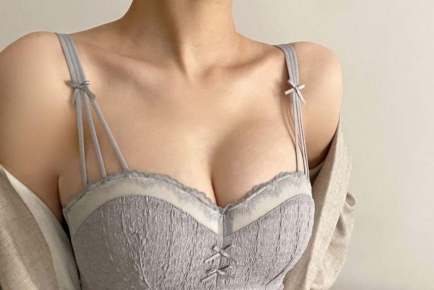 Plain Bow Lace Trim Wireless Bra Product Image