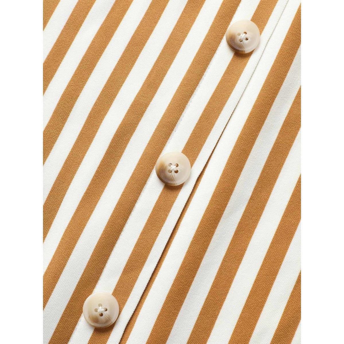 Plus Size Striped Sleeveless Button Detail Belted Midi Dress Wheat Women Work From Home Belted Round Neck Sleeveless Curvy BloomChic 30/6X Product Image