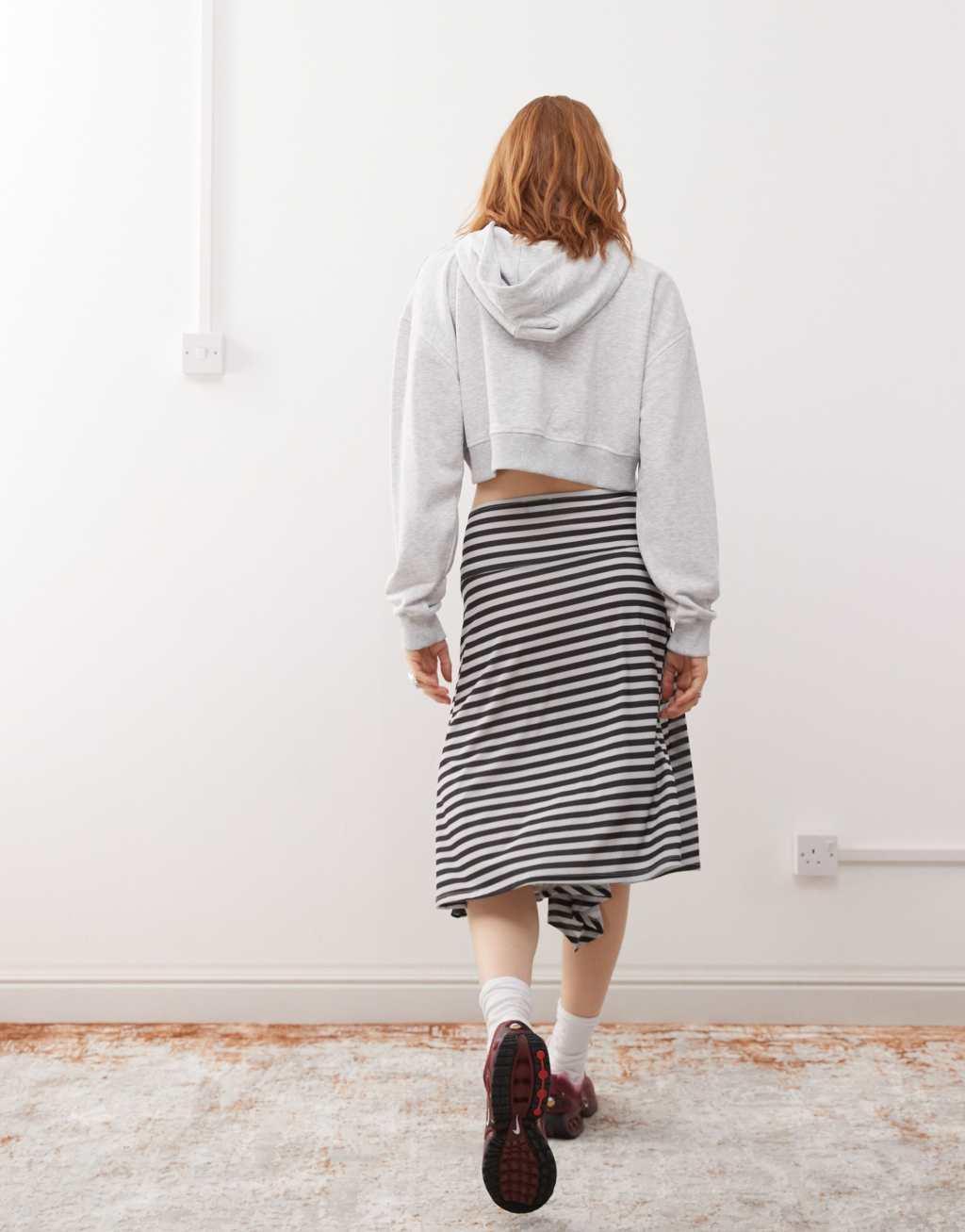 COLLUSION asymmetric midi skirt in retro gray stripe Product Image