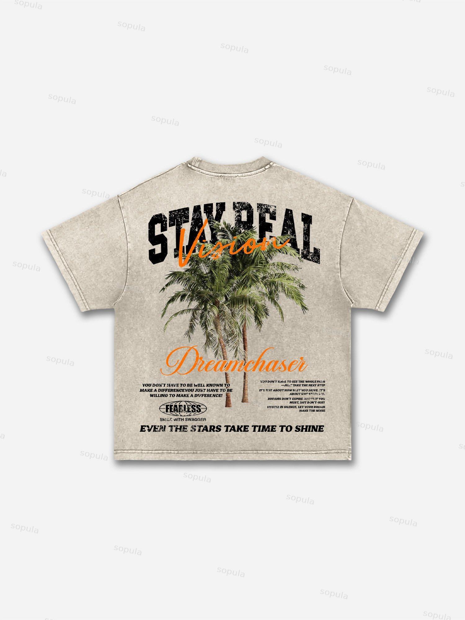 Stay Real Coconut Vacation Vintage Graphic Washed T-shirt Product Image