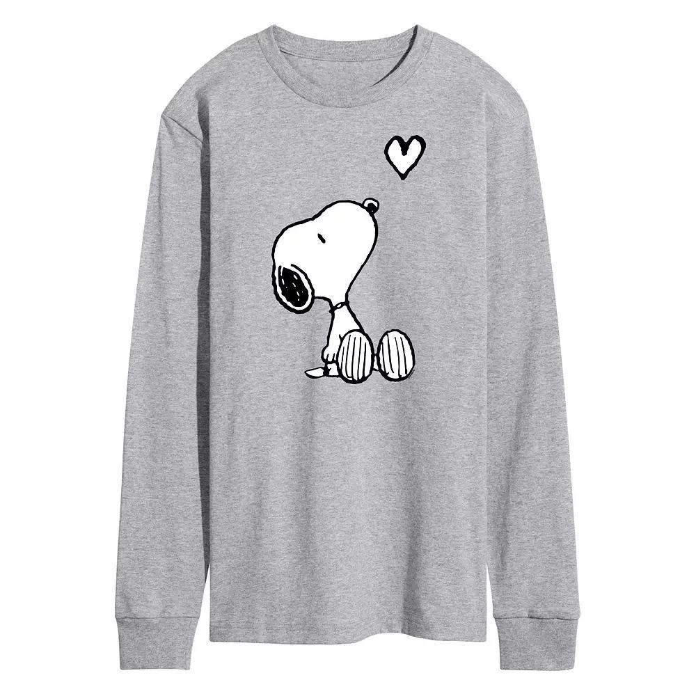 Men's Peanuts Snoopy Heart Long Sleeve Graphic Tee, Size: Small, Gray Product Image