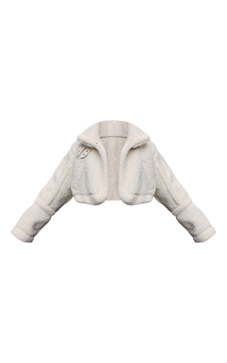 Cream Buckle Collar Borg Aviator Jacket Product Image