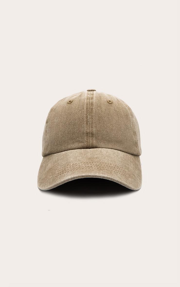 PRETTYLITTLETHING Olive Washed Denim Cap Product Image