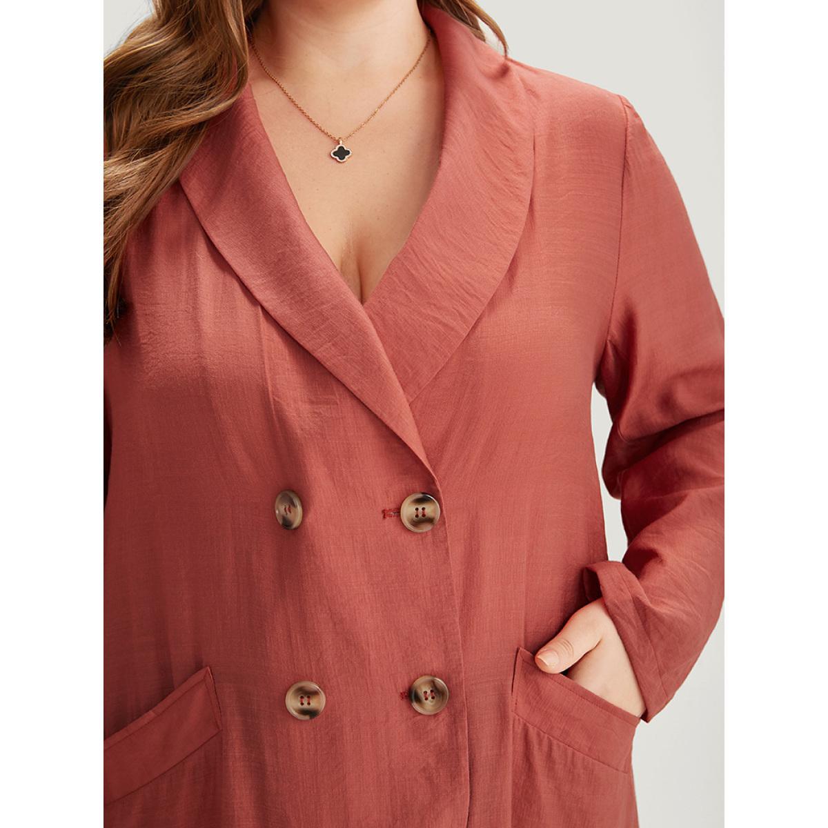 Plus Size Halloween Supersoft Essentials Lapel Collar Pocket Button Through Blazer OrangeRed Women Dailywear Plain Plain Sleeve Long Sleeve Suit Collar 30/6X Pocket Casual Blazers BloomChic Product Image