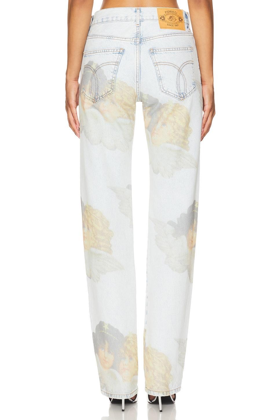 Angel Print Mid Blue Straight Fit Jeans FIORUCCI Product Image