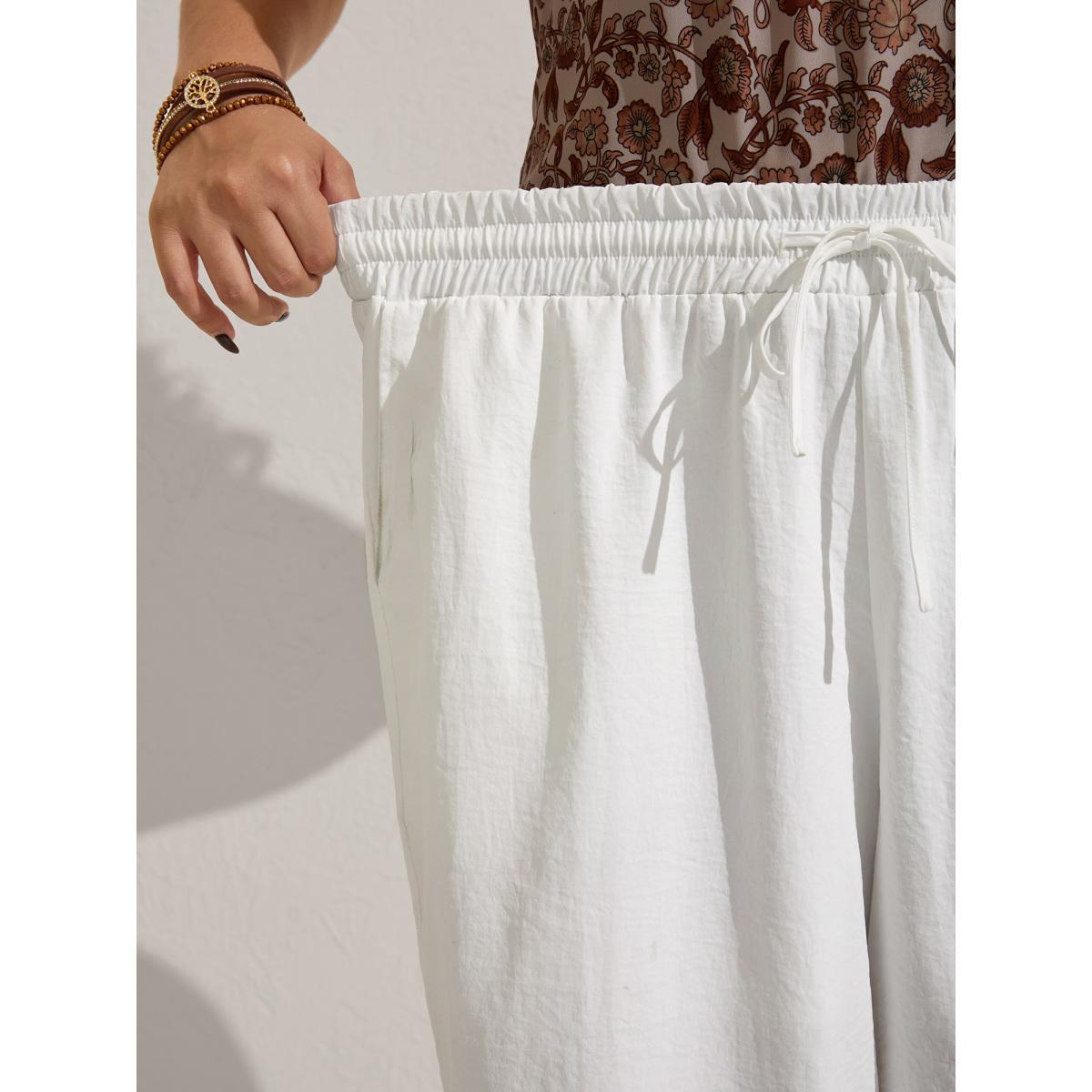 Plus Size Lace Trim Wide-Leg Tie Pants Women WhiteSmoke Resort Wide Leg Mid Rise Vacation Pants BloomChic 30/6X Product Image
